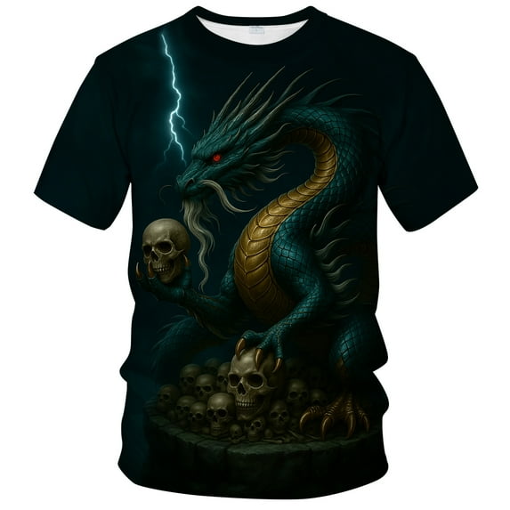 QTAGTESS Men's Chinese Dragon Graphic T-Shirt Anime Mythical Beast Tee Gothic Fantasy Creature Shirt