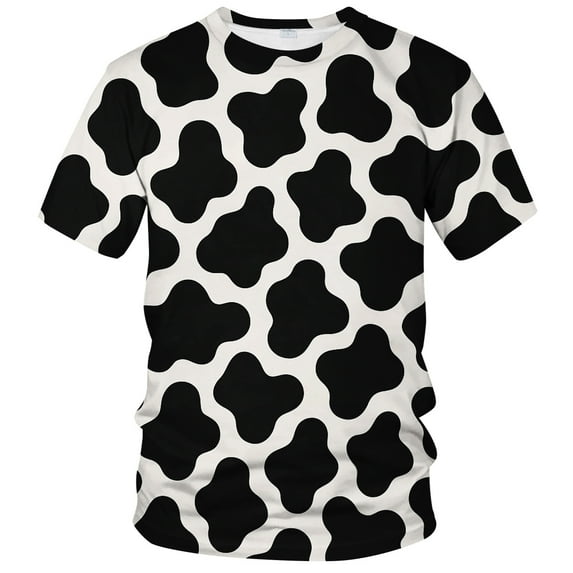 QTAGTESS Men's Cow Print T-Shirt Black and White Animal Pattern Graphic Tee Shirt