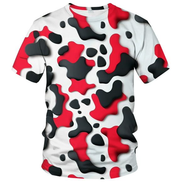 QTAGTESS Men's Cow Print T-Shirt Black and White Animal Pattern Graphic Tee Shirt
