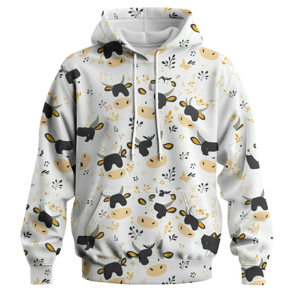 QTAGTESS Men's Funny Cow Print Hoodie Black and White Animal Pattern Graphic Sweatshirt