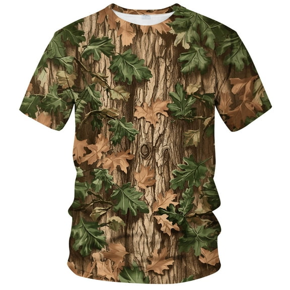 QTAGTESS Men's Tree Camo T-Shirt Realistic Forest Oak Leaf Hunting Style Camouflage Tee Shirt