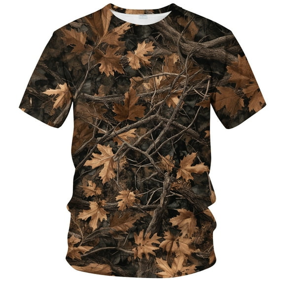 QTAGTESS Men's Tree Camo T-Shirt Realistic Forest Oak Leaf Hunting Style Camouflage Tee Shirt