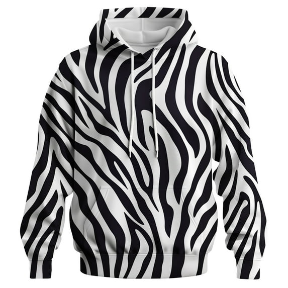 QTAGTESS Men's Zebra Print Hoodie Black and White Animal Pattern Y2K Pullover Sweatshirt