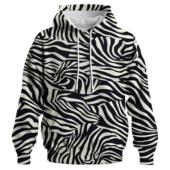 QTAGTESS Men's Zebra Print Hoodie Black and White Animal Pattern Y2K Pullover Sweatshirt