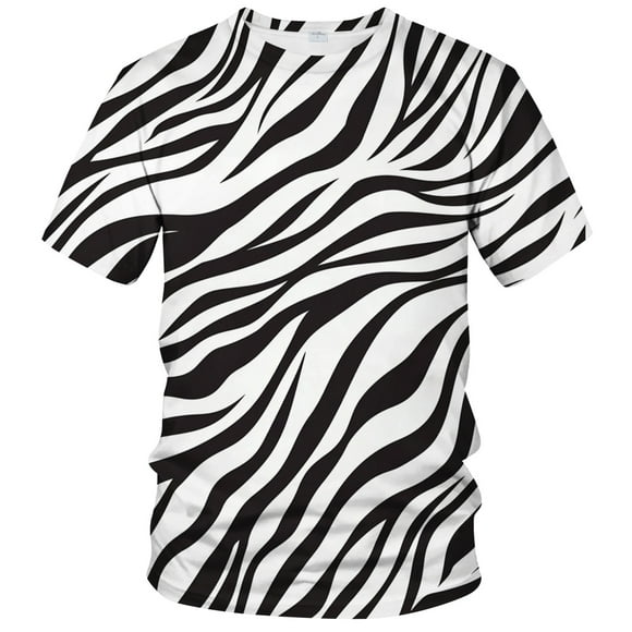 QTAGTESS Men's Zebra Print T-Shirt Black and White Animal Pattern Y2K Tee Shirt