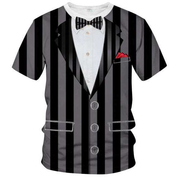 QTAGTESS Tuxedo T-Shirt Funny Suit Design Graphic T-Shirt Novelty Tux Shirt Fake Suit Tee with Bowtie, Unisex Adult