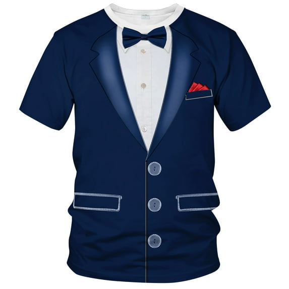 QTAGTESS Tuxedo T-Shirt Funny Suit Design Graphic T-Shirt Novelty Tux Shirt Fake Suit Tee with Bowtie, Unisex Adult