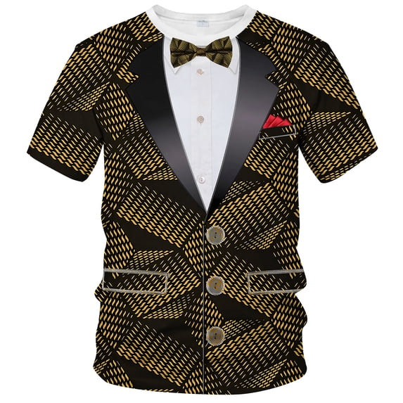 QTAGTESS Tuxedo T-Shirt Funny Suit Design Graphic T-Shirt Novelty Tux Shirt Fake Suit Tee with Bowtie, Unisex Adult