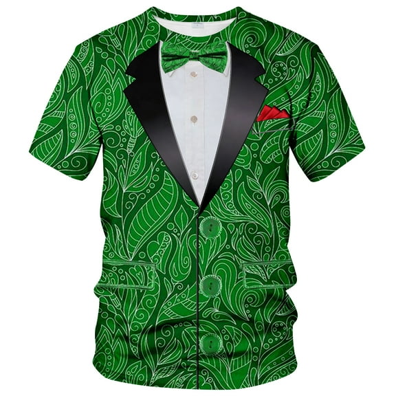 QTAGTESS Tuxedo T-Shirt Funny Suit Design Graphic T-Shirt Novelty Tux Shirt Fake Suit Tee with Bowtie, Unisex Adult