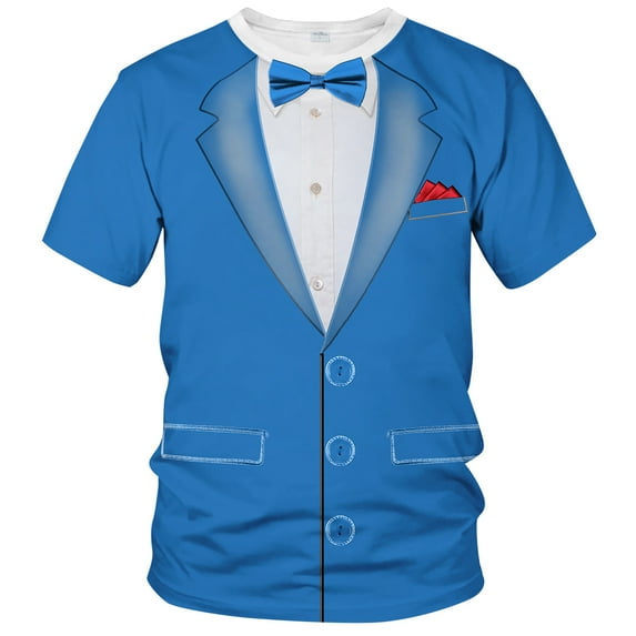 QTAGTESS Tuxedo T-Shirt Funny Suit Design Graphic T-Shirt Novelty Tux Shirt Fake Suit Tee with Bowtie, Unisex Adult