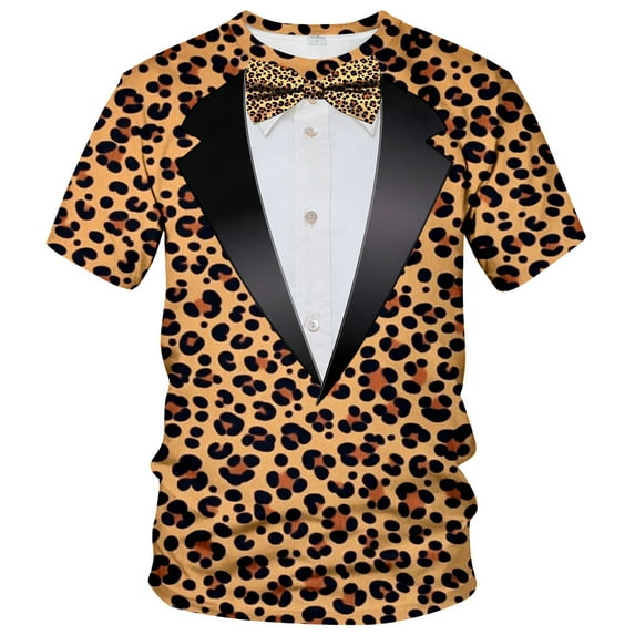 QTAGTESS Tuxedo T-Shirt Leopard Shirt Fake Suit with Bowtie Tee
