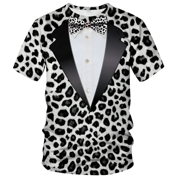 QTAGTESS Tuxedo T-Shirt Leopard Shirt Fake Suit with Bowtie Tee