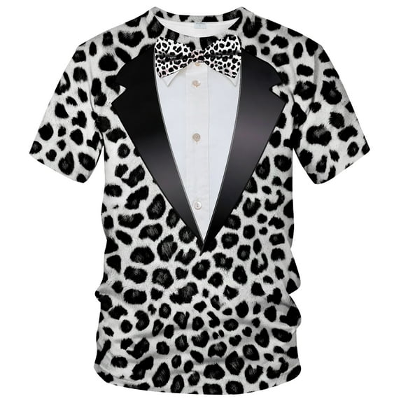 QTAGTESS Tuxedo T-Shirt Leopard Shirt Fake Suit with Bowtie Tee