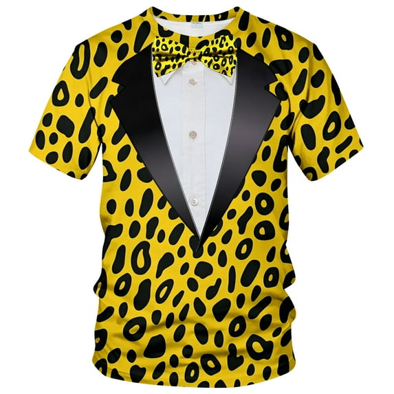 QTAGTESS Tuxedo T-Shirt Leopard Shirt Fake Suit with Bowtie Tee