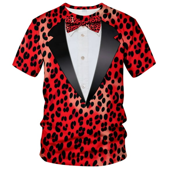 QTAGTESS Tuxedo T-Shirt Leopard Shirt Fake Suit with Bowtie Tee