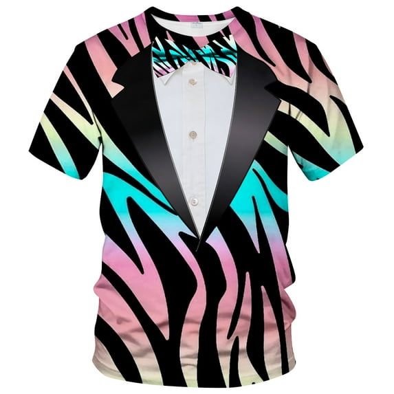 QTAGTESS Tuxedo T-Shirt Zebra Print Shirt Fake Suit with Bowtie Tee