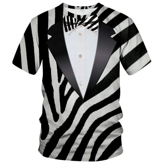 QTAGTESS Tuxedo T-Shirt Zebra Print Shirt Fake Suit with Bowtie Tee