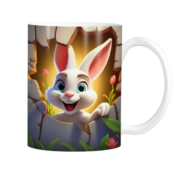 QTBIUQ 350 ML Bunny Ceramic Mugs, Easter Rabbit Clay Coffee Mug, Ceramic Tea Cup Easter Decoration Gift for Kids Boys Girls