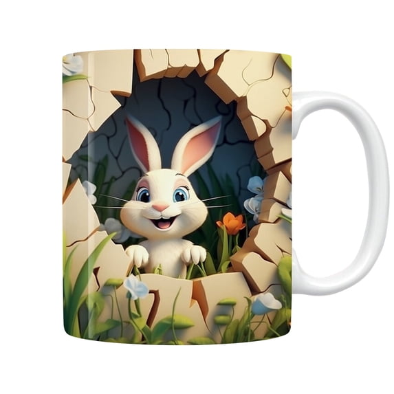 QTBIUQ 350 ML Bunny Ceramic Mugs, Easter Rabbit Clay Coffee Mug, Ceramic Tea Cup Easter Decoration Gift for