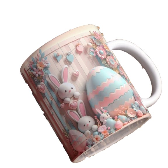 QTBIUQ 350 ML Bunny Ceramic Mugs, Easter Rabbit Clay Coffee Mug, Ceramic Tea Cup Easter Decoration Gift for