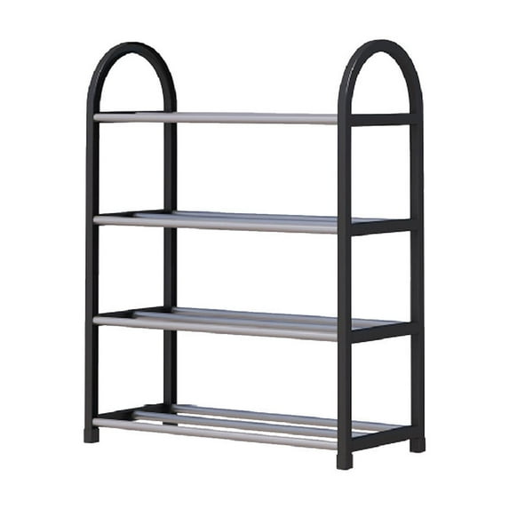 QTBIUQ 4 Layer Stainless Steel Shoe Rack, Shoe Rack Storage Organizer with 4 Tiers Metal Shelves for Entry Room Black