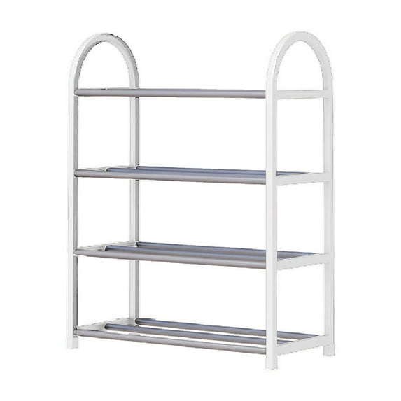 QTBIUQ 4 Layer Stainless Steel Shoe Rack, Shoe Rack Storage Organizer with 4 Tiers Metal Shelves for Entry Room White
