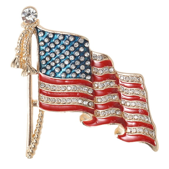 QTBIUQ American Independence Day Lapel Pins American Flag Brooch for Women Jewelry Enamel Crystal Waving USA American Flag Patriotic Corsage Brooch Pin Red And Blue