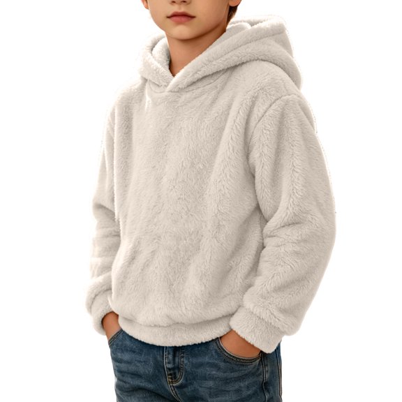 QTBIUQ Boys Girls Fall Winter Fuzzy Fleece Hoodies Sweatshirt with Pockets Cozy Trendy Pullover Sweatshirts