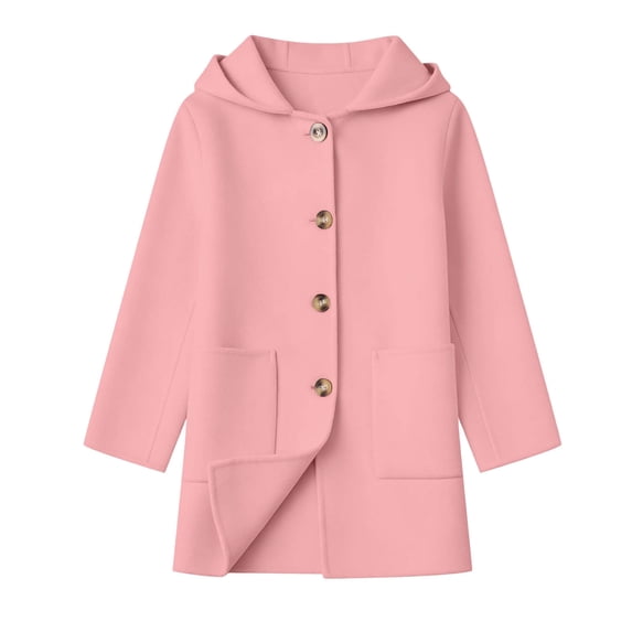 QTBIUQ Boys Girls Thickened Double Layer Tweed Coat with Pockets Hooded Medium Long Outerwear Warm Winter