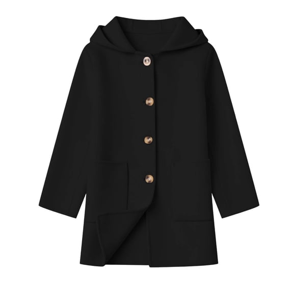 QTBIUQ Boys Girls Thickened Double Layer Tweed Coat with Pockets Hooded Medium Long Outerwear Warm Winter