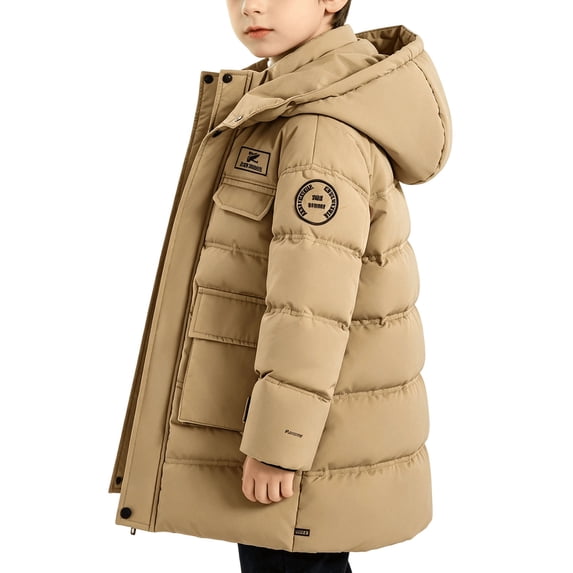 QTBIUQ Boys Padded Coat with Pockets Hooded Zip Quilted Mid-Length Parka Warm Winter