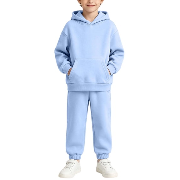 QTBIUQ Boys Two-Piece Fall Winter Set Cotton Fleece-Lined Solid Hoodie Sweatshirt and Jogger Pants Casual Outfit Set