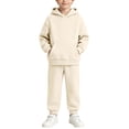 thumbnail image 1 of QTBIUQ Boys Two-Piece Fall Winter Set Cotton Fleece-Lined Solid Hoodie Sweatshirt and Jogger Pants Casual Outfit Set, 1 of 9