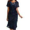 thumbnail image 1 of QTBIUQ Chiffon Midi Dress Women Short Sleeve Ruffle Dress Ruched Waist Sheer Sleeve Cocktail Dress Flowy Party Dress Wedding Elegant Evening Dress, 1 of 5