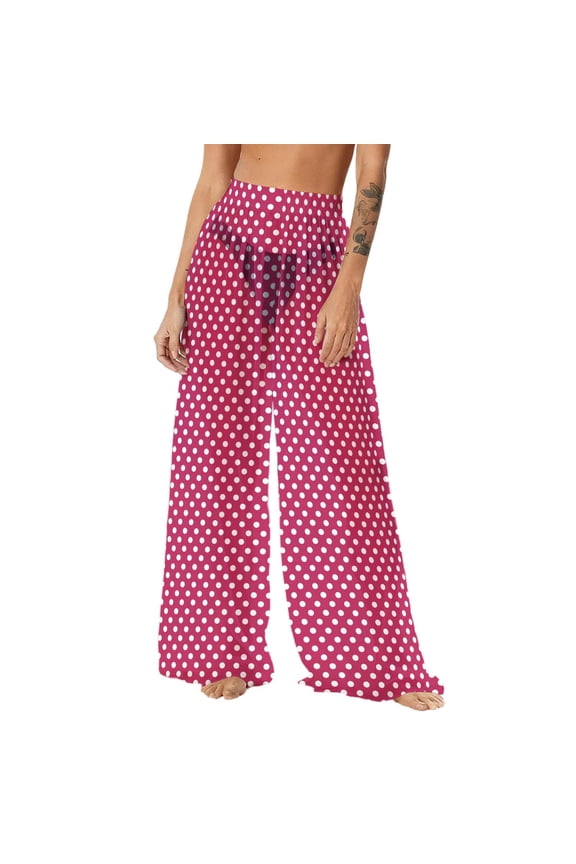 Chiffon Pants Womens Transparent Beach Cover up Pants Wide Leg Sun Protection Polka Dot Lightweight Summer Pants