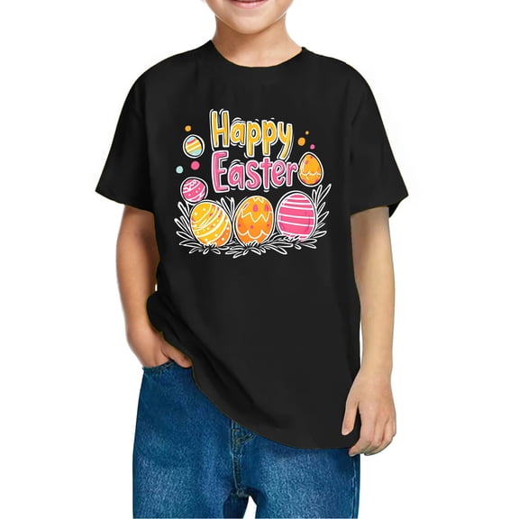 QTBIUQ Easter Graphic Tee for Kids Boys Girls Short Sleeve Cotton Top Happy Easter Eggs Pattern T-Shirts Casual Summer Wear for 3-10 Years