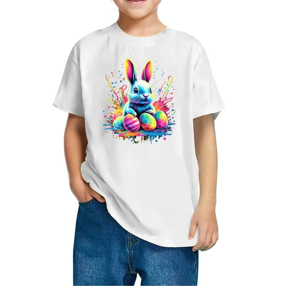 QTBIUQ Ester Bunny Graphic Tee for Kids Toddler Boys Girls Easter Eggs Cute Top Summer Spring Easter T-Shirts for 3-10 Years Old