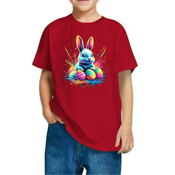 QTBIUQ Ester Bunny Graphic Tee for Kids Toddler Boys Girls Easter Eggs Cute Top Summer Spring Easter T-Shirts for 3-10 Years Old