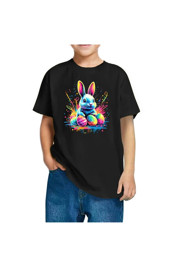 Ester Bunny Graphic Tee for Kids Toddler Boys Girls Easter Eggs Cute Top Summer Spring Easter T-Shirts for 3-10 Years Old