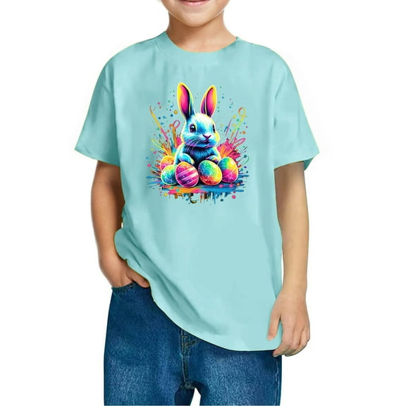 QTBIUQ Ester Bunny Graphic Tee for Kids Toddler Boys Girls Easter Eggs Cute Top Summer Spring Easter T-Shirts for 3-10 Years Old