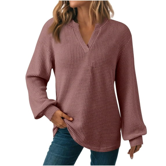 QTBIUQ Fashion Women Comfortable V-Neck Long Sleeve Solid Casual T-Shirt Blouse Purple