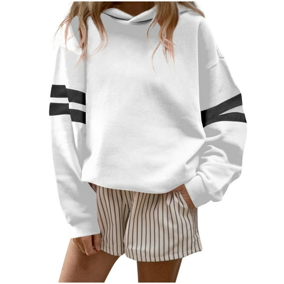 QTBIUQ Fashion Womens Solid Casual Long Sleeve Ladies Loose Hooded Sweatshirts Blouse White