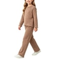 thumbnail image 1 of QTBIUQ Girls 2PC Polka Dot Fall Set Ruffle Trim Sweatshirt and Elastic Waist Straight Pants Outfit Set, 1 of 5