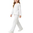 thumbnail image 1 of QTBIUQ Girls 2PC Polka Dot Fall Set Ruffle Trim Sweatshirt and Elastic Waist Straight Pants Outfit Set, 1 of 8