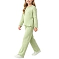 thumbnail image 1 of QTBIUQ Girls 2PC Polka Dot Fall Set Ruffle Trim Sweatshirt and Elastic Waist Straight Pants Outfit Set, 1 of 5