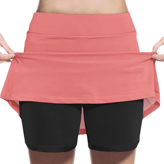 QTBIUQ Girls Athletic Skort Fake Two Piece Skirt High Waist A-Line Solid Color Skirt for Running Tennis Casual Play Outfit