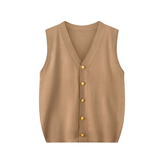 QTBIUQ Girls Knitted Cardigan Vest Button Down V Neck Sleeveless Solid Color Sweater Tank Tops