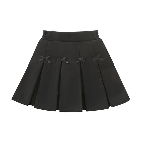 QTBIUQ Girls Pleated Skirt A-Line College Style Casual Solid Color Bow Short Skort School Uniform Skirt