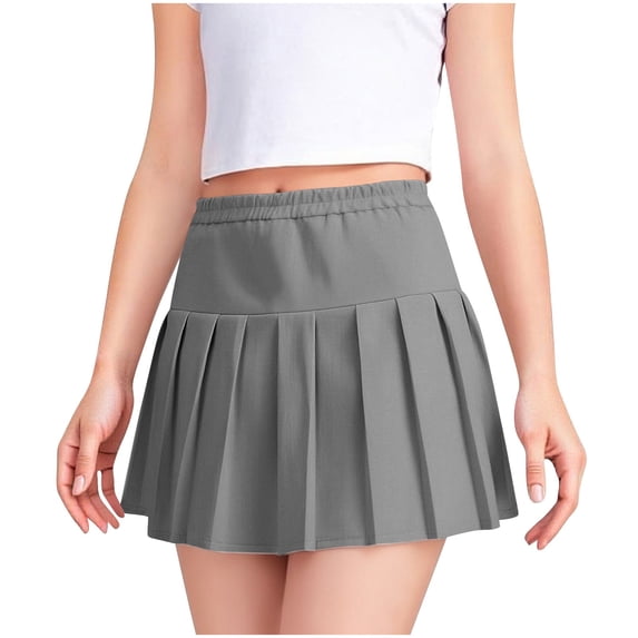 QTBIUQ Girls Solid Color Pleated Short Skirt Elastic Waist Comfortable Casual Pleated Skirt