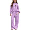 thumbnail image 1 of QTBIUQ Girls Two-Piece Fall Fashion Set Leopard-Print Bow Hooded Sweatshirt and Elastic Waist Wide‑Leg Pants Outfit Set, 1 of 6
